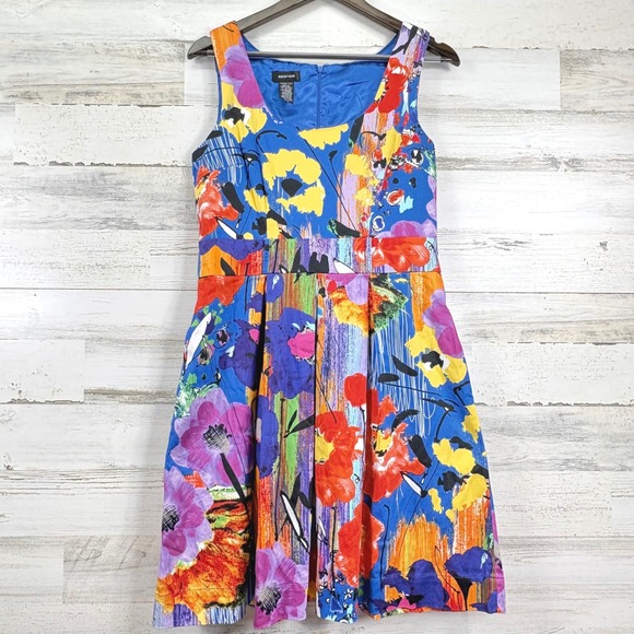 Spense Floral Print Fit & Flare Dress Sleeveless Cotton Blend Colorful Size 10 - Picture 1 of 11